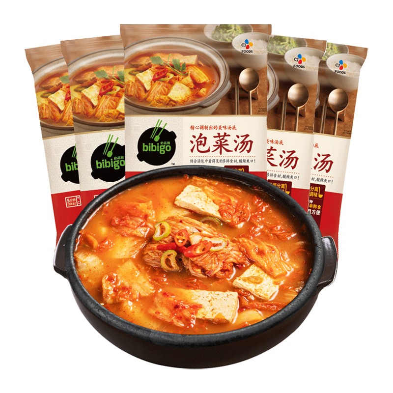 必品阁（bibigo）泡菜汤 韩式风味泡菜豆腐汤 方便速食汤 韩餐汤料包辣白菜 泡菜汤460g*5袋