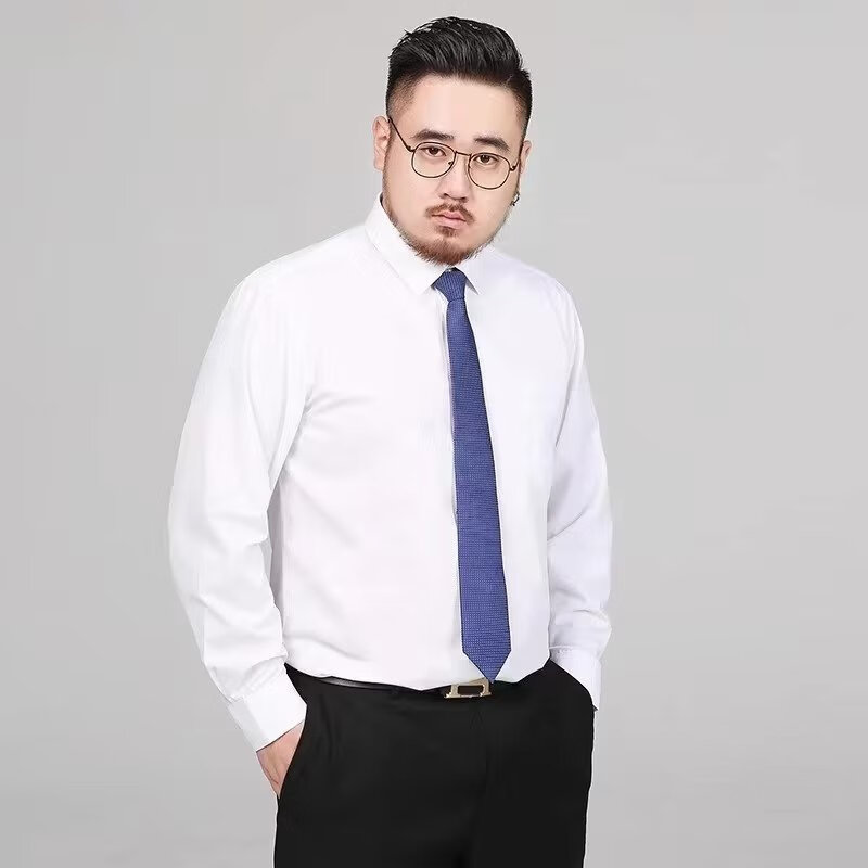 纤晟伊【厂家直供】长袖男士白衬衫加肥特大码胖子宽松商务正装肥佬遮肉 粉色 8XL