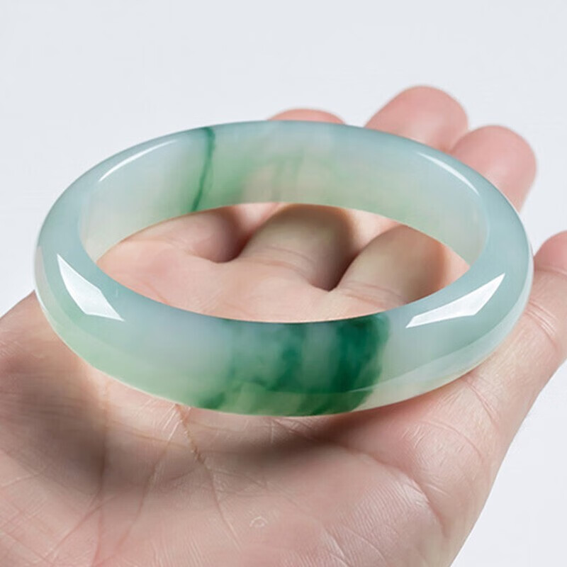 珒珏 翡翠玉手镯 缅甸飘花平安镯冰糯种翡翠处理镯子送妈妈老婆礼物 内径58-59mm(附鉴定证书)