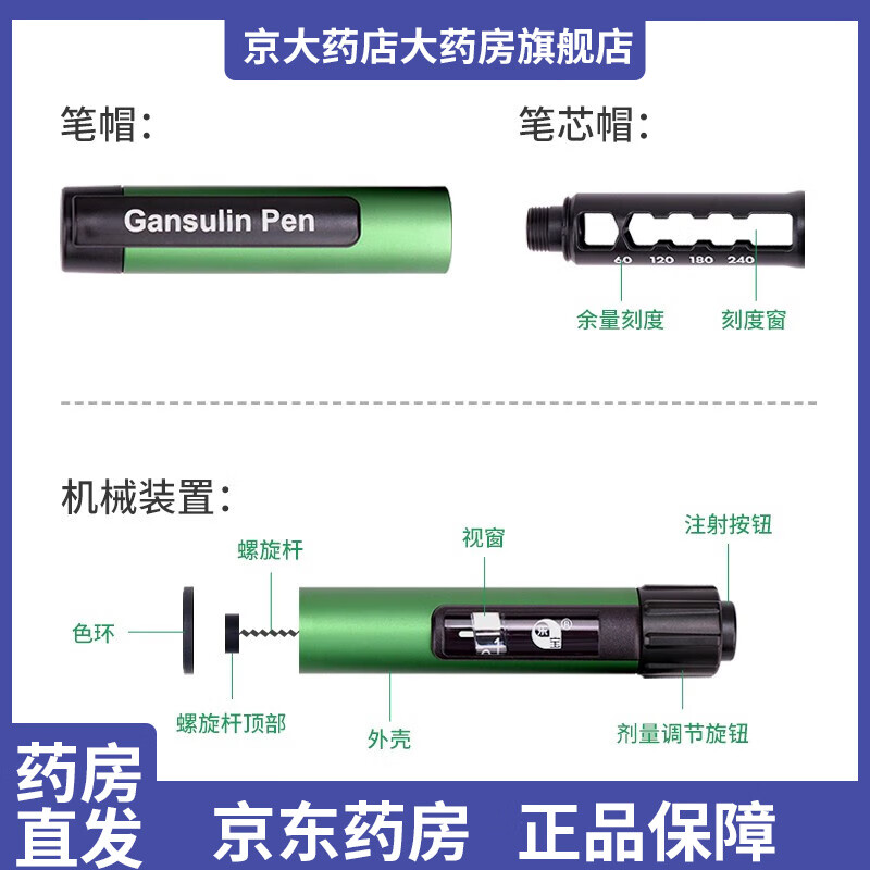 东宝甘舒霖笔胰岛素注射笔器30r40r糖尿病笔式胰岛素针 甘舒霖笔 【赠