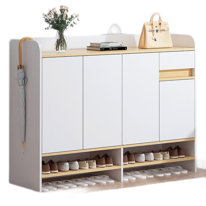 鞋柜带门家用门口鞋收纳柜靠墙柜子多层储物柜门外大容量收纳柜鞋柜门口鞋柜简易多层收纳玄关柜仿实木储物柜 【2门1抽】灰色+暖白色60*30*100cm