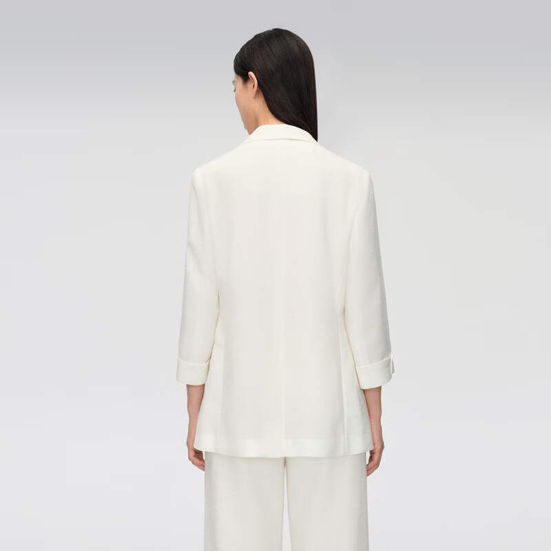 OVV春夏热卖女装平驳领修身七分袖翻边干练休闲西服外套 本白(净色)10 M