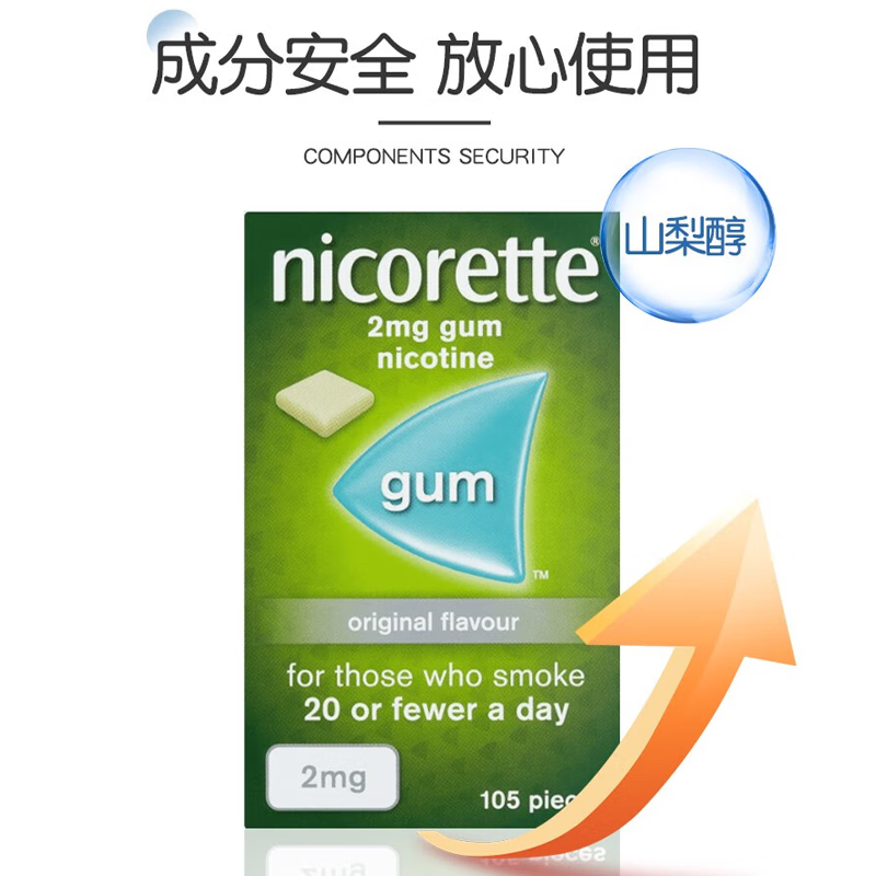 戒烟口香糖nicorette力克雷尼古丁咀嚼胶健康清口气清除牙渍原味105粒