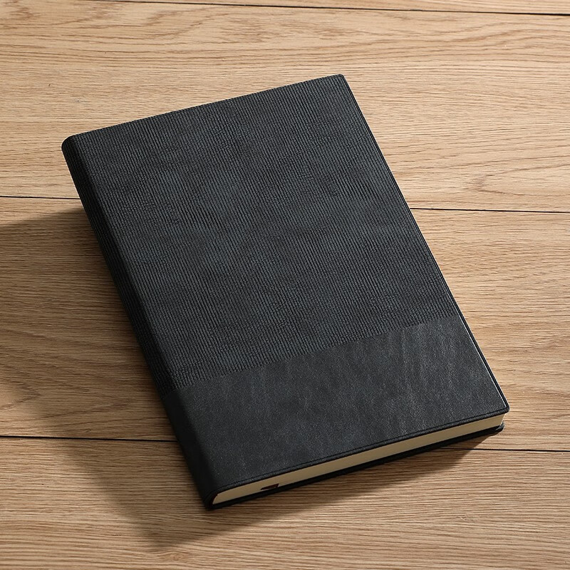 商务创意拼接拼色软皮笔记本2023年新款日记本办公本子精致本子复古会议记录本工作记事本定制可印log A5-黑色