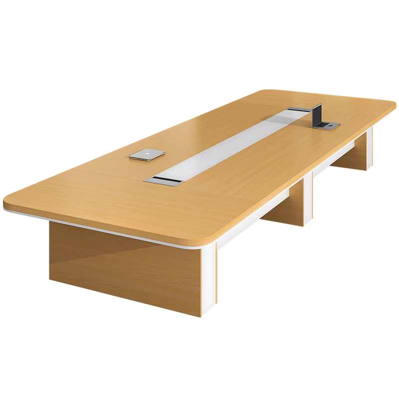 圣黎 办公室大型会议桌长桌简约现代办公桌长条洽谈桌005加厚金橡木色3.5*1.4米会议桌