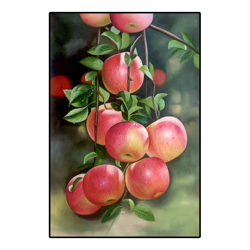 画大芬油画手绘大芬油画村新中式苹果玄关装饰画平平安安写实水果丰收