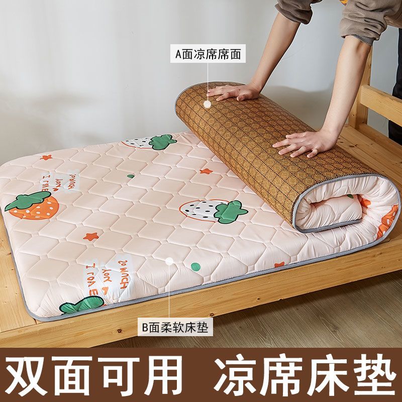 接运猫学生宿舍专用凉席双面床垫藤席上下铺单人席子冬夏两用可折叠夏季 草莓果凉席床垫双面可用 90CMX190CMB面床垫
