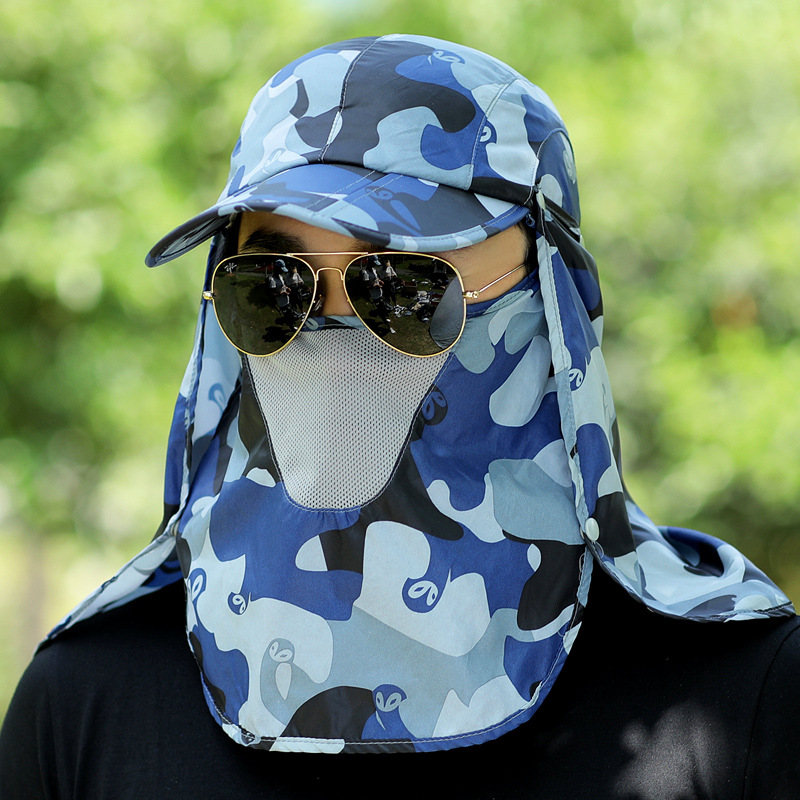 苏奕贝 帽子男女春夏新款迷彩速干可折叠遮阳防晒帽太阳帽加披肩 迷彩