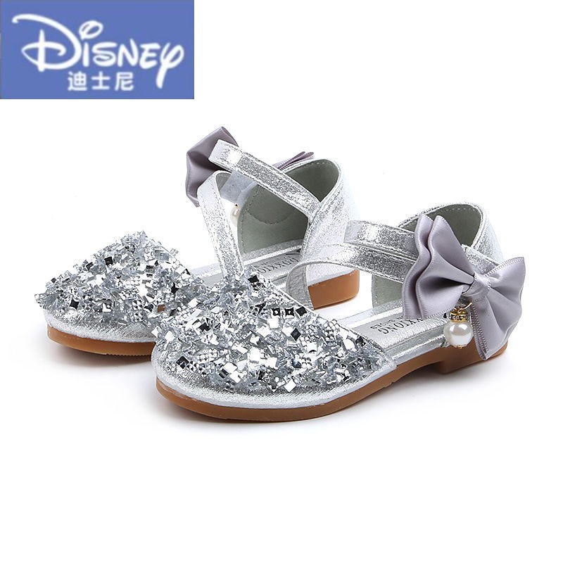 迪士尼(disney)女童表演鞋新款儿童串珠韩版亮片公主鞋中大童宝宝软底