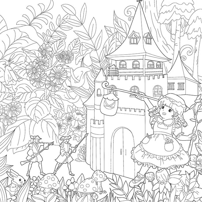 别烦了 来涂色 超的童话线稿集 涂色书 32幅童话故事插画 花与少女