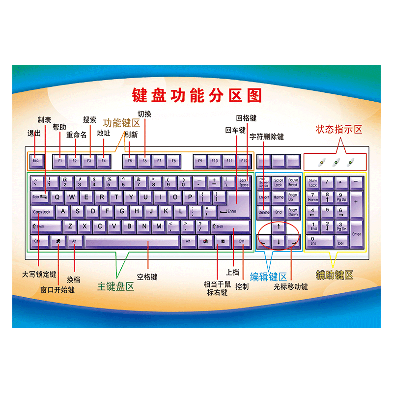 霜魄电脑键盘指法图键盘功能分区图电脑室指法操作打字姿势示意图宣传