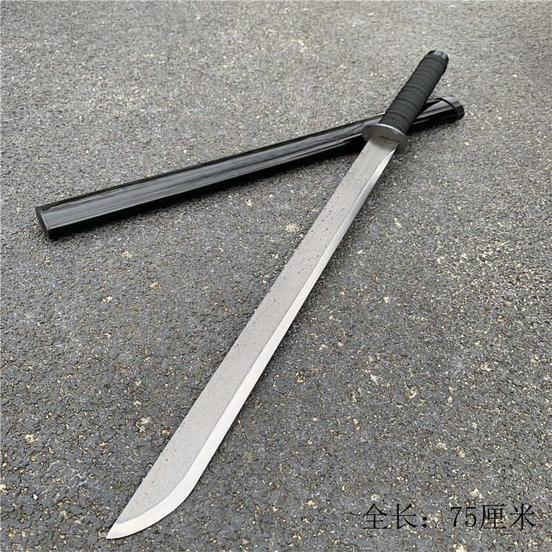 忆柏枫唐横刃一体长刀锰i钢宝剑大刀防身武器真武术刀合法未开刃 黑色