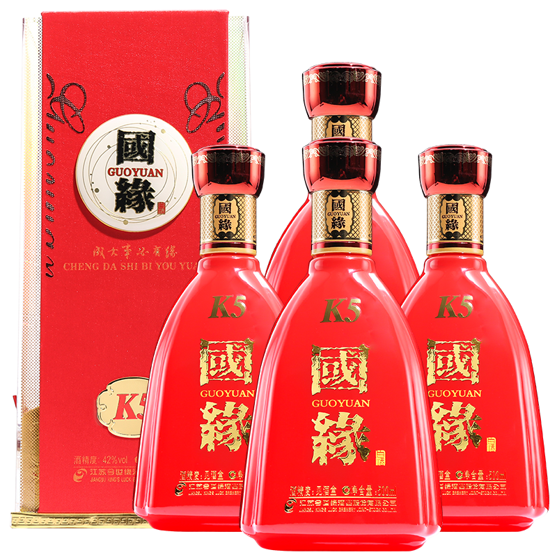 国缘K5 今世缘 红瓶 42度白酒 42度 500mL 4瓶 整箱装