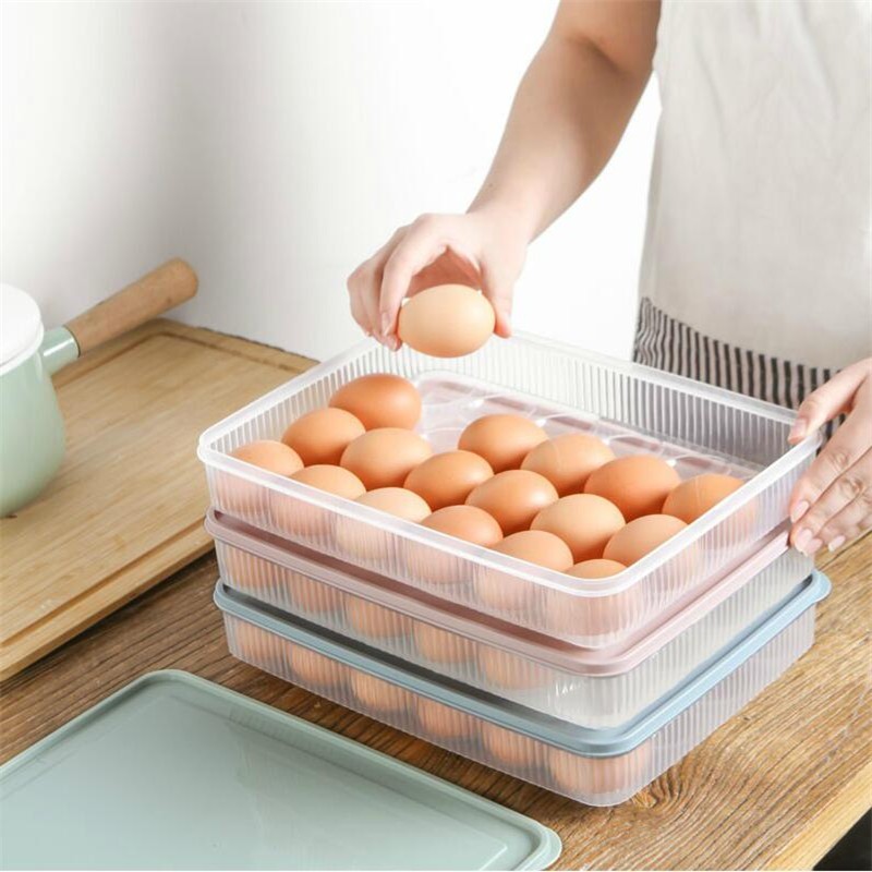 振兴24格鸡蛋保鲜盒带盖 可叠加冰箱冷藏鸡蛋托放鸡蛋收纳箱 混色2个装