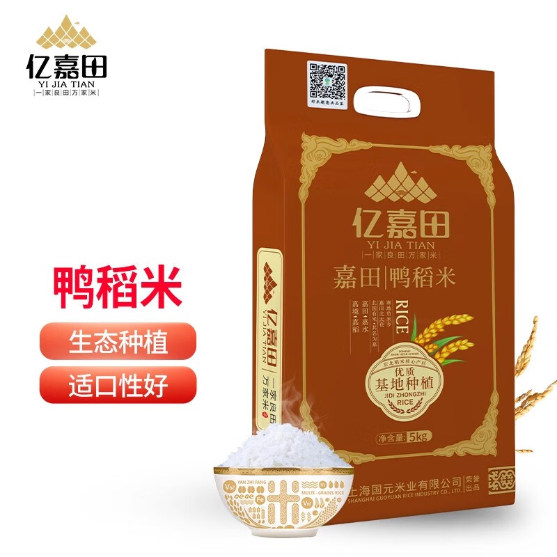 亿嘉田嘉田鸭稻米5kg(六面)东北吉林大米当季新米送礼佳品