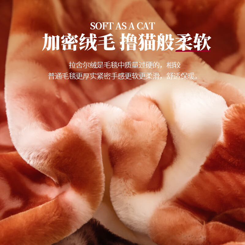 恒源祥毛毯被子加厚冬季盖毯子珊瑚拉舍尔小沙发午睡办公室宿舍单人秋冬 【红棕】双层拉舍尔丨铺盖两用 195*230cm 约8斤