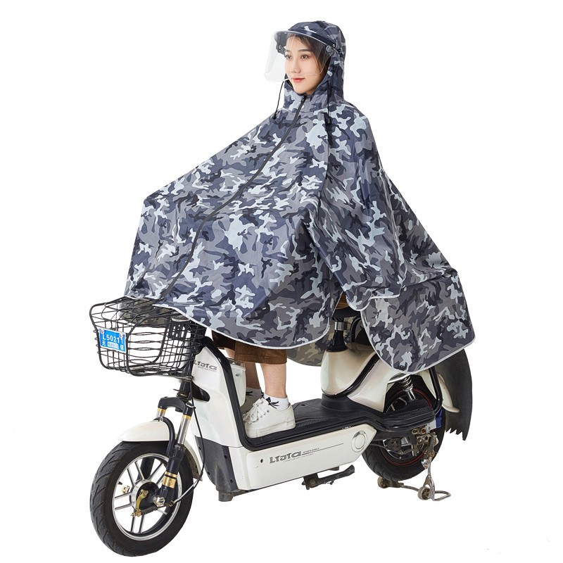 【大面罩】骑安电动车雨衣女骑行单人加厚防水迷彩雨披男成人自行车雨衣 灰彩 4XL
