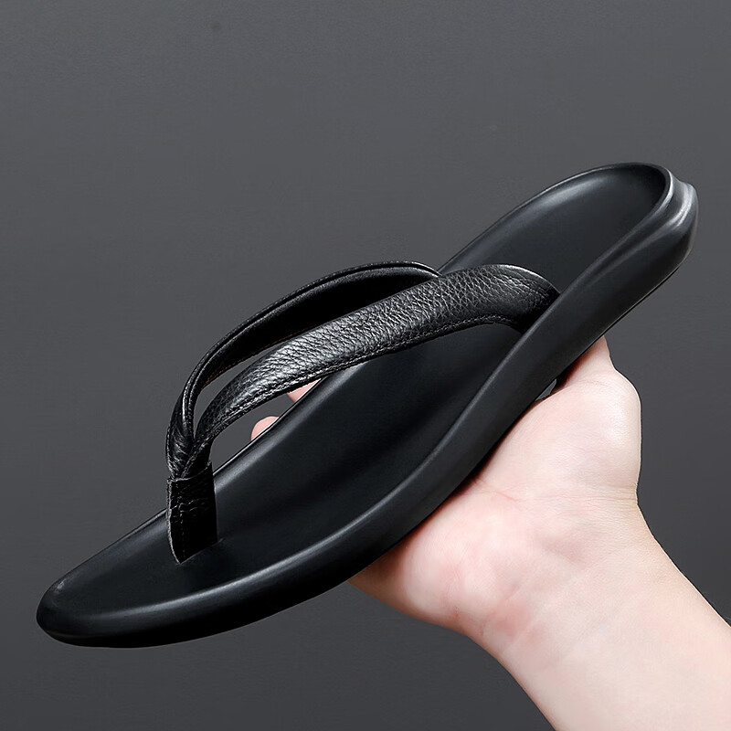 帕致进口人字拖男夏季男士防滑夹板外穿黑色沙滩真1皮夹脚拖鞋夏款