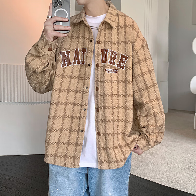 Foss Phil夹克男装小香风潮流百搭格子长袖上衣2026春夏季外套男士学生 JZL-23105白色 XL (130斤-150斤)