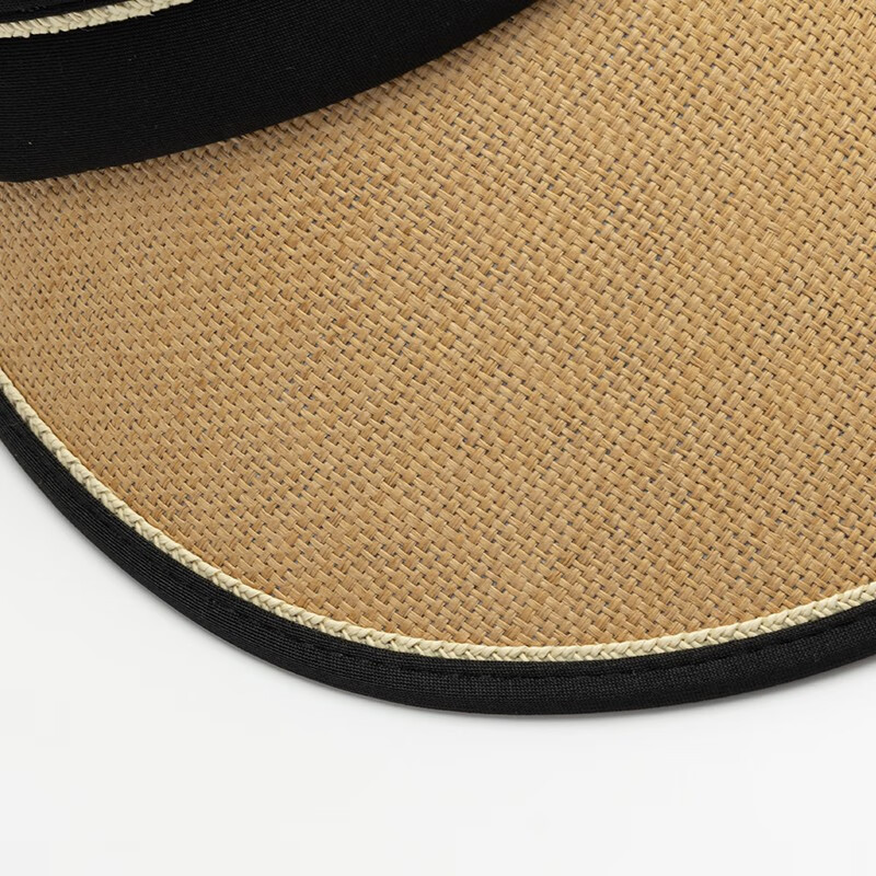 达芬奇密码草编黑胶大檐防晒空顶帽 女遮阳帽户外防晒太阳帽 卡其