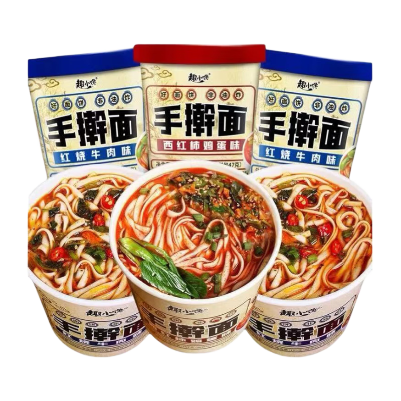 趣小讒手搟面桶裝免煮沖泡即食速食泡面方便面條四種口味混合 香辣牛肉味*12桶
