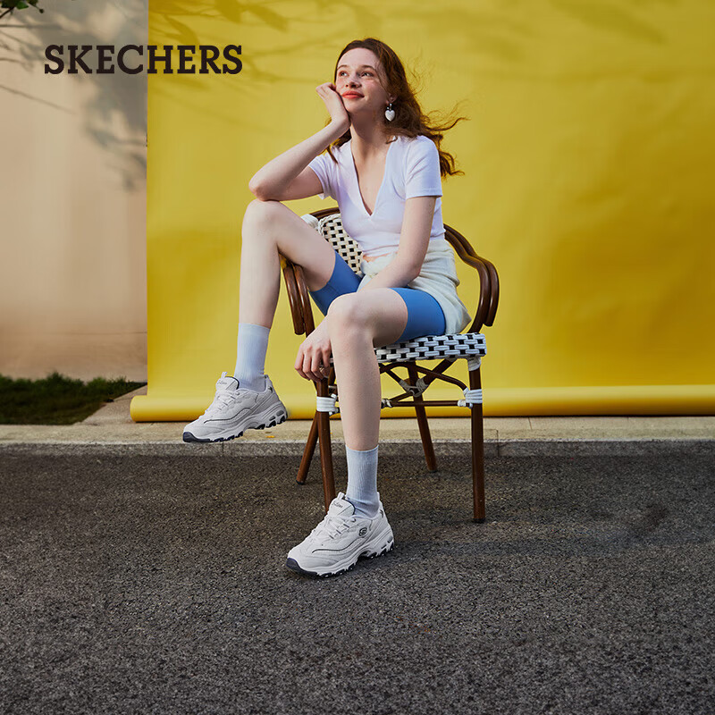 斯凯奇（Skechers）春夏女鞋小白熊老爹鞋厚底增高休闲鞋透气运动鞋99999863-WNV