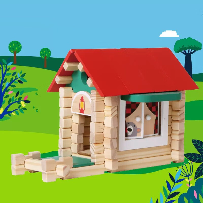 木玩世家儿童拼插搭盖小房屋子玩具榫卯积木立体手工diy建筑儿童积木