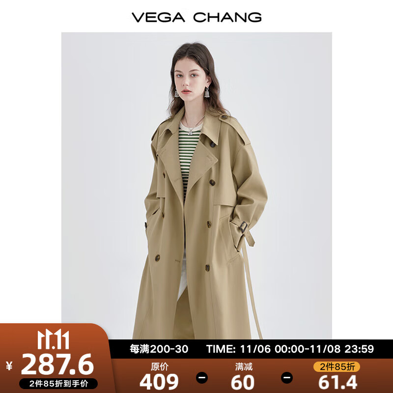 VEGA CHANG风衣女中长款2023秋新款韩版收腰经典时尚外套ins潮 鹭茶色 S怎么样,好用不?
