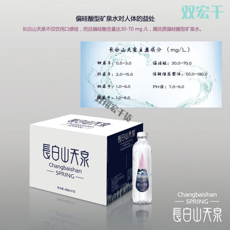 tlxt长白山天然矿泉水偏硅酸弱碱性低钠泡茶直饮矿泉水430ml*15瓶装 1