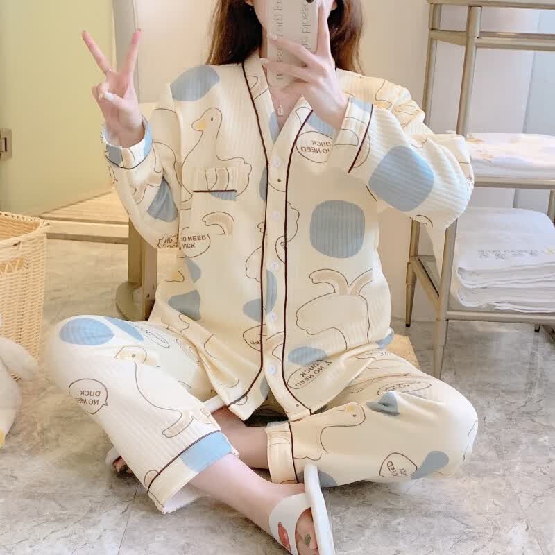 婧麒（JOYNCLEON）月子服春秋产后空气棉孕妇睡衣女秋冬怀孕期产妇可哺乳家居服套装 米白鸭鸭Jyz92100 XL码怎么样,好用不?