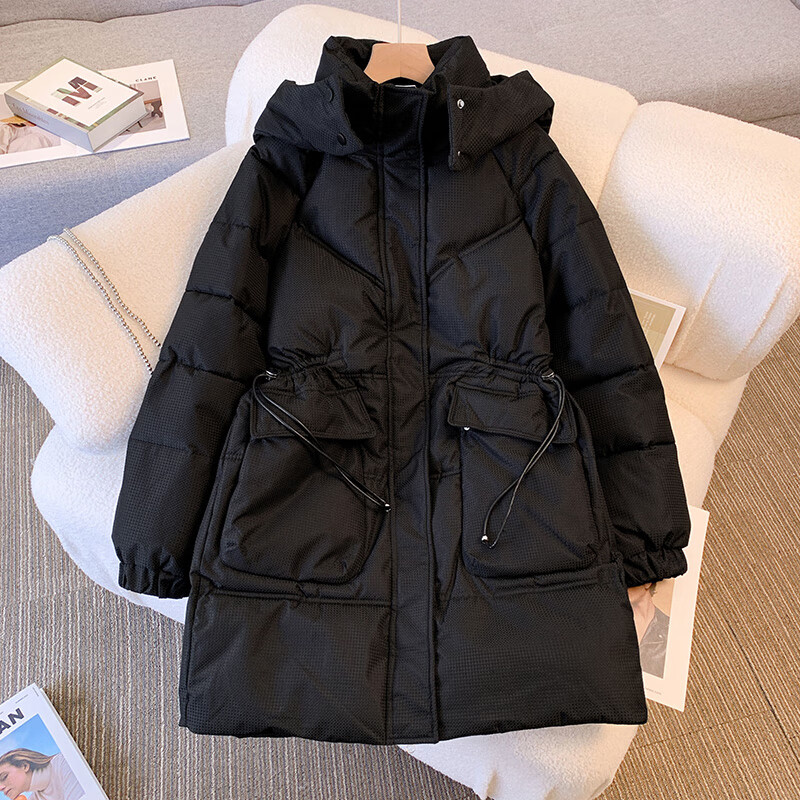 欧黛秀大码羽绒服女200斤显瘦中长款冬季胖mm棉服2023加厚外套 黑色 l