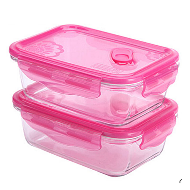 乐美雅玻璃饭盒可微波炉加热专用碗上班族打包带盖便当盒保温餐盒保鲜盒 【彩盒装】长方形820ml/2只装 无规格