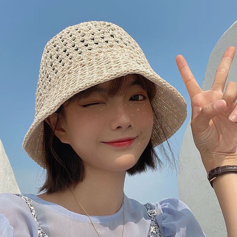 夏季镂空渔夫帽子化疗后女帽子带假发一体女短直发假发帽子透气超短发