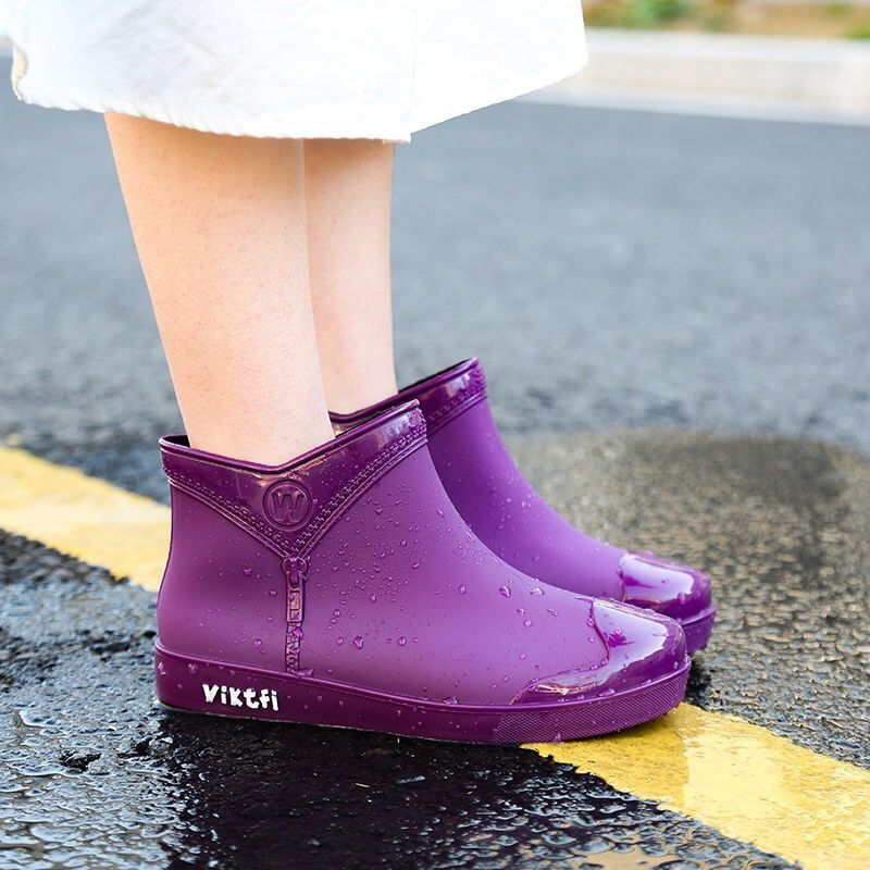 女防滑春新款简约保暖外穿雨靴厨房菜市场水鞋女防水 时尚雨鞋-紫色