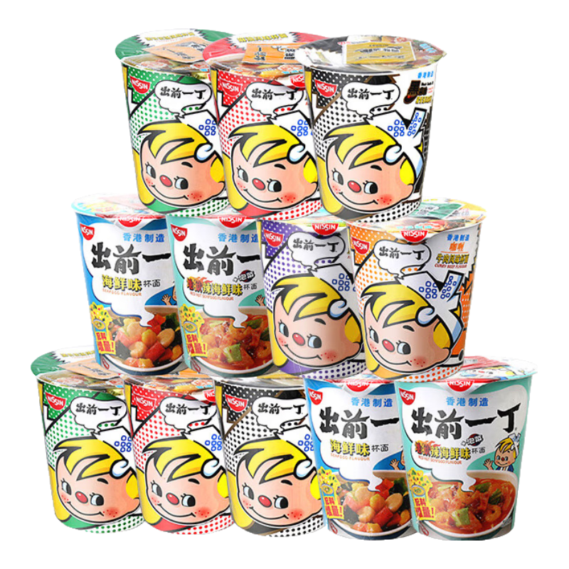 出前一丁香港進口日清出前一丁杯面12杯整箱海鮮豬骨口味混搭速食方便泡面 ·12杯~海鮮味
