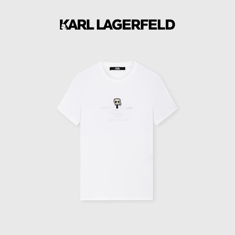 Karl Lagerfeld卡尔拉格斐轻奢老佛爷男装 夏款白色前胸logo短袖T恤 白色 S