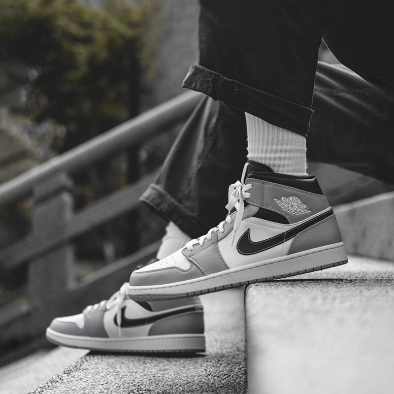 jordan aj1 mid中帮休闲鞋减震耐磨运动篮球鞋 554724-078(灰白黑)