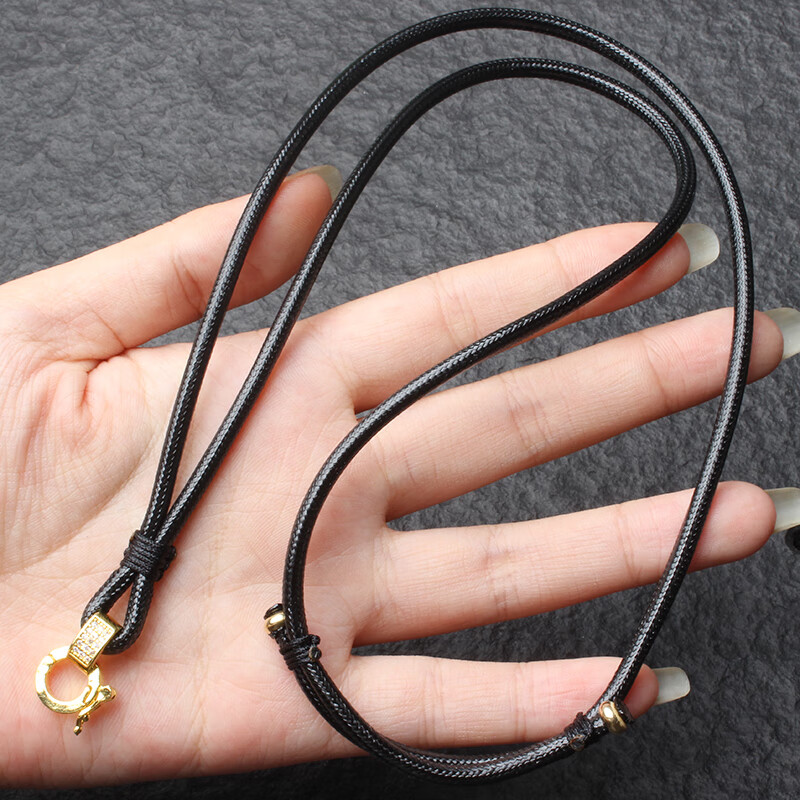 佛牌链子蜡皮绳手编吊坠绳子单挂快拆扣泰国佛牌链挂坠绳项 黑色3毫米粗金色快拆扣