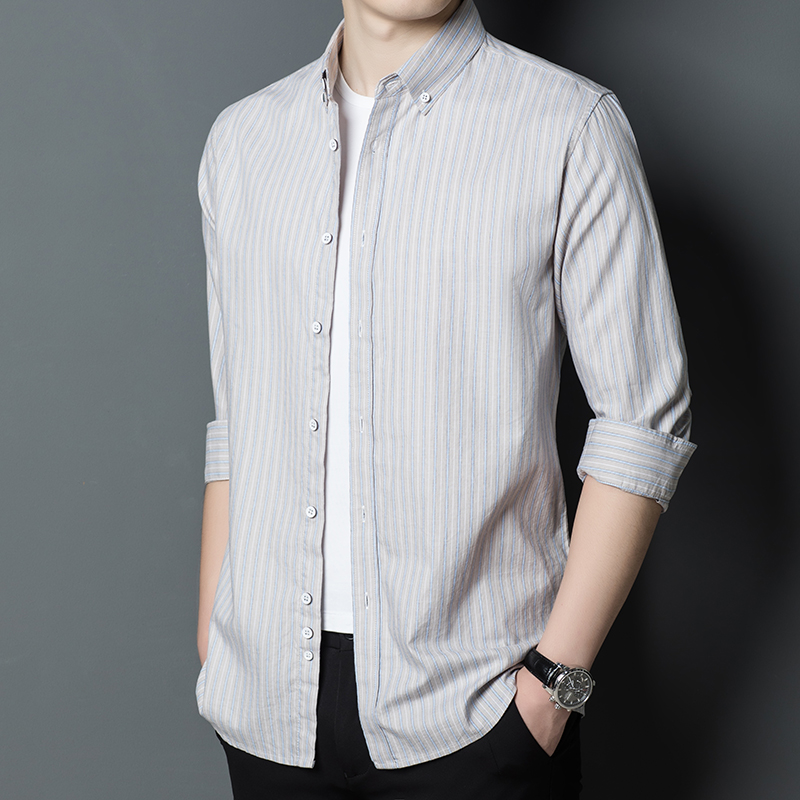 哈雷纳金狐狸 全棉长袖衬衫男夏季衬衣男商务休闲男士2118 卡其 170