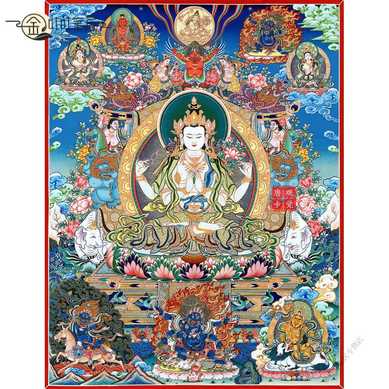 家小优高档品质手绘唐卡挂画描金diy西藏手绘四臂观音菩萨唐卡画像