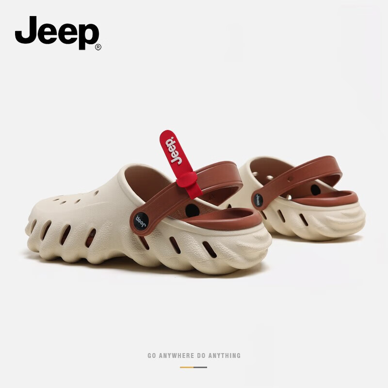 Jeep吉普洞洞鞋男夏季外穿ins透气防滑凉拖鞋户外厚底休闲