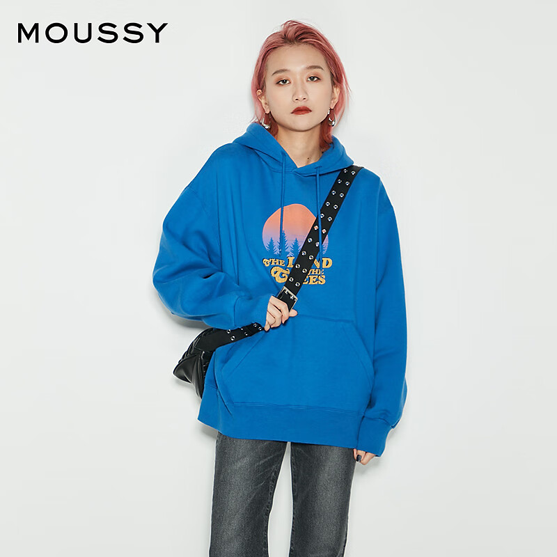 moussy2024秋季新品多巴胺落日字母印花连帽卫衣女028HAL90-2331 110蓝色 00020/F