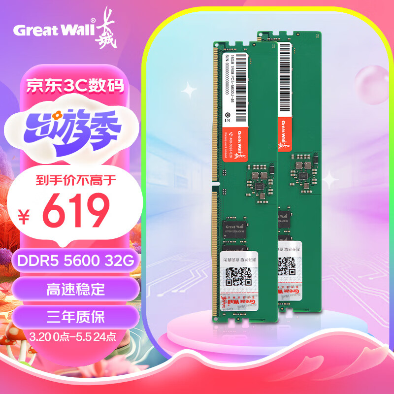 长城 (Great Wall) 32GB(16G*2)套装 DDR5 5600MHz 台式机内存条