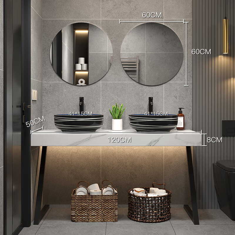 法式双盆浴室柜酒店洗脸盆饭店公共卫生间洗手池落地式民宿餐厅洗