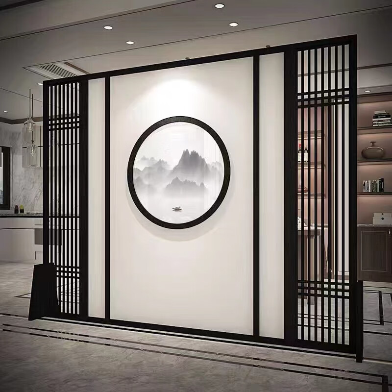 盎梓新中式屏风隔断客厅别墅办公室酒店公司入户实木玄关简约现代格栅