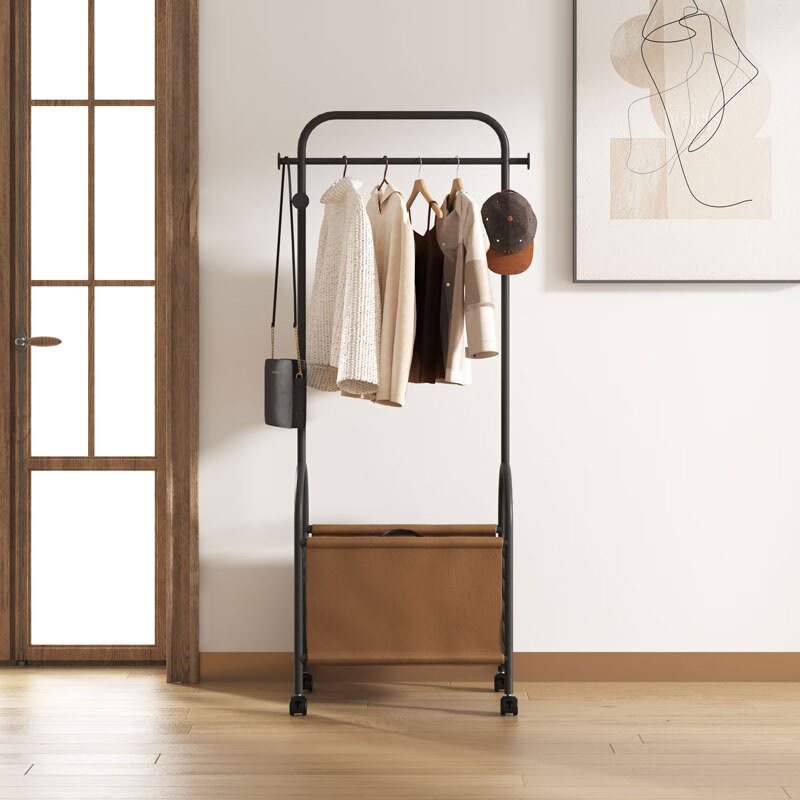 铁知音轻奢落地挂衣架卧室衣帽架带轮移动多功能室内立式金属简易衣架