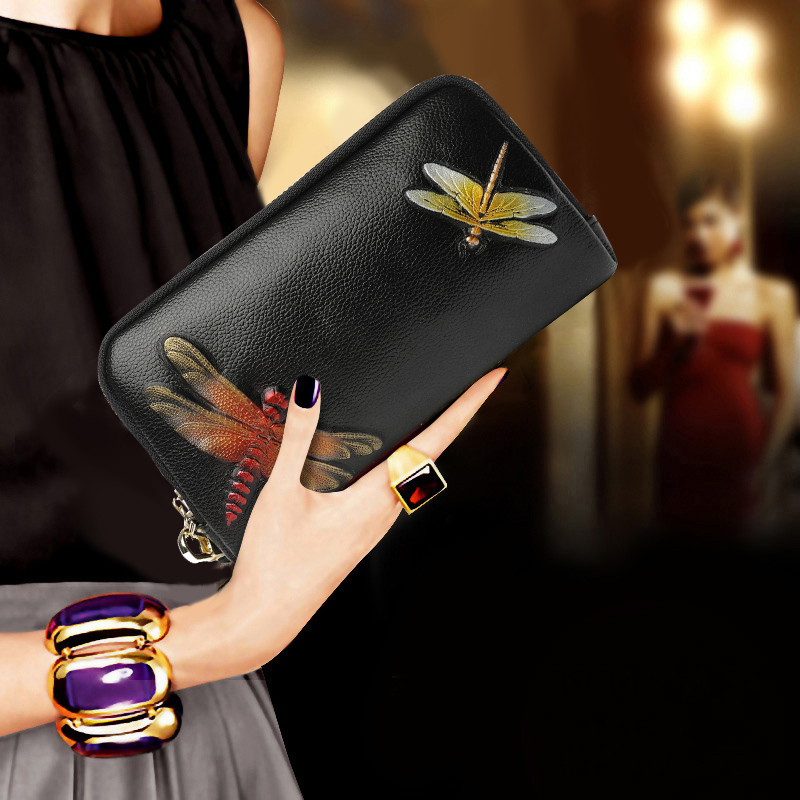 帕米琪（PAMIQI）2022七夕真皮小手包时尚休闲迷你手拿包牛皮女士手拎手机包零钱包 蜻蜓