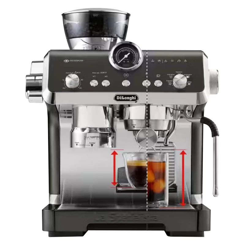 德龍(Delonghi)咖啡機(jī)意式半自動(dòng)家用冷萃 19Bar泵壓 升級(jí)蒸汽細(xì)桿奶泡系統(tǒng)全金屬面板機(jī)身EC9555.BK 15檔研磨度