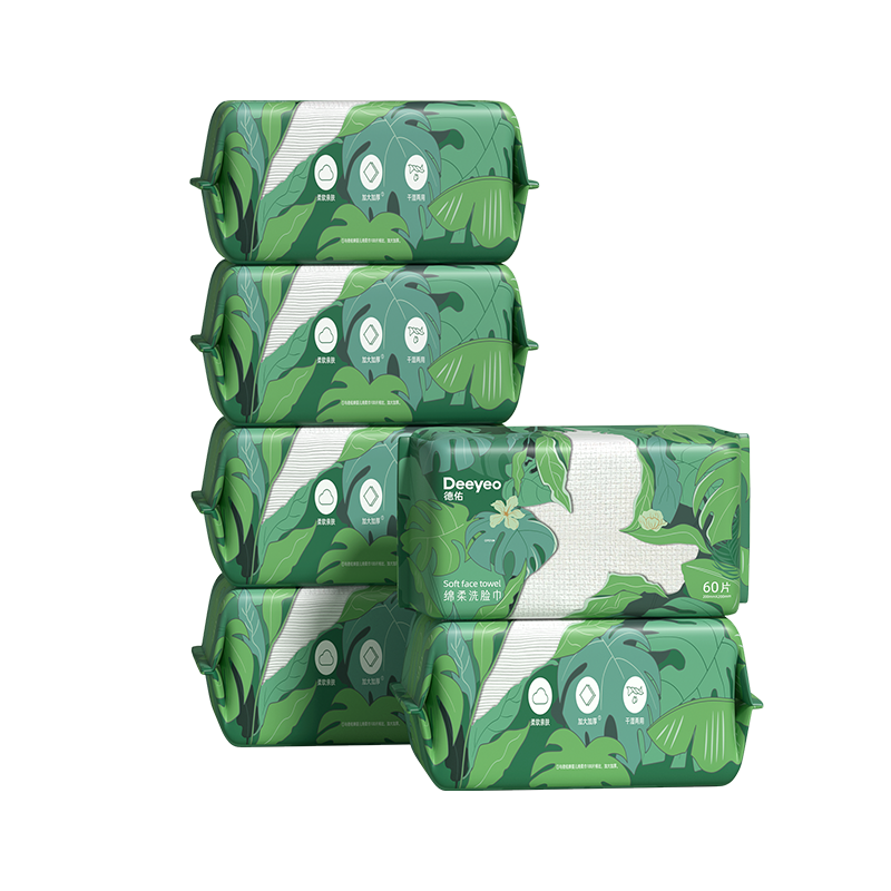 德佑洗臉巾60抽*6包抽取式加大加厚干濕兩用一次性棉柔潔面綿柔巾