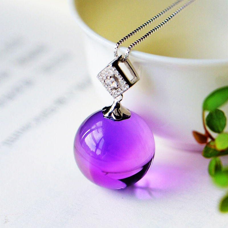 巴西转运挂坠 925银紫水晶项链女锁骨链轻奢网红同款 紫水晶球银项链